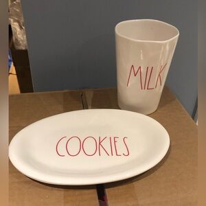 Rae Dunn White and Red Milk and Cookies Set